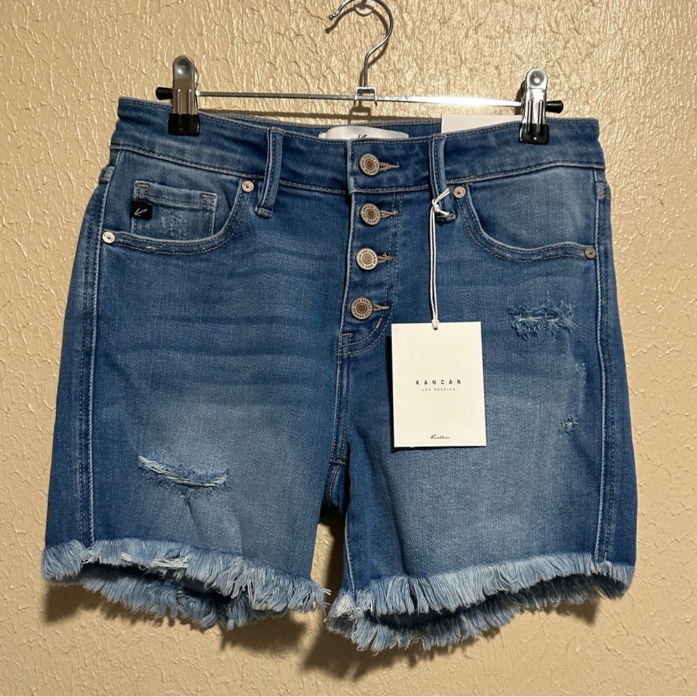 KanCan Denim Shorts Size Medium Stretchy Exposed Button‎ Fly